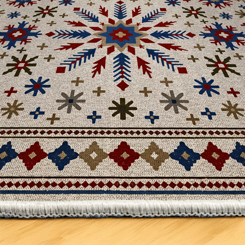 Isabel Collection Digital Print Cotton-Polyester Colorful Floral Rug, Square 4'