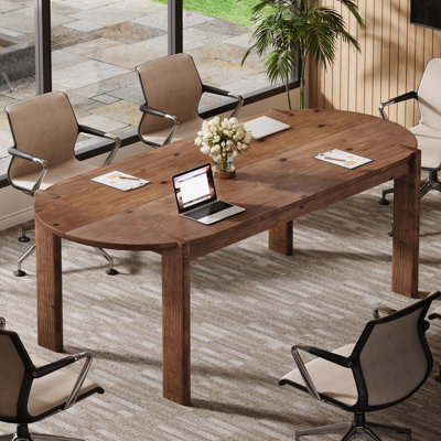 Table de conférence ovale en bois massif de 5 pi, table de réunion rustique de 63 po pour 4 à 6 personnes, table de réunion en bois brun foncé pour le bureau