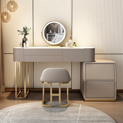 Coiffeuse avec miroir lumineux, 4 tiroirs, prise de courant