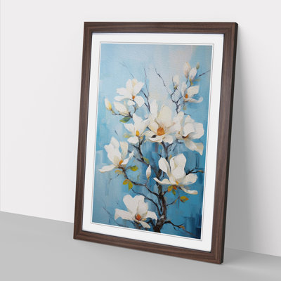 Magnolia Flower Action Painting - Single Picture Frame Print on Wood