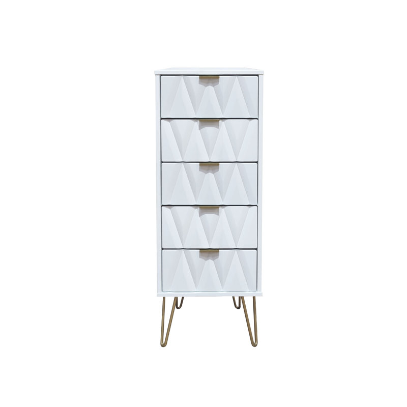 Fully Assembled Forst 5 Drawer Chest, White/White