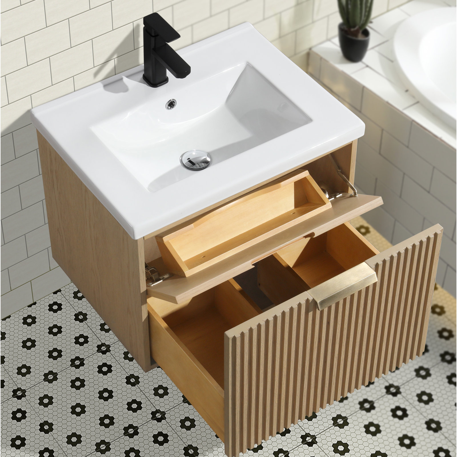 Anelie 24" Single Bathroom Vanity, Oak, Gold