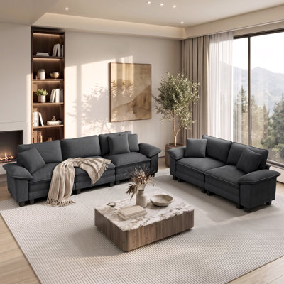 2-Piece Upholstered Living Room Set with Loveseat and Sofa - Oversized Corduroy Modular Couch