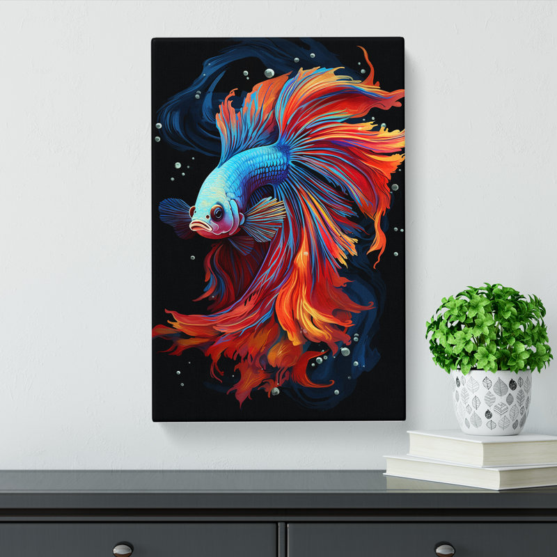 Siamese Fighting Fish Tachisme - Print, 76cm H x 50cm W x 3cm D