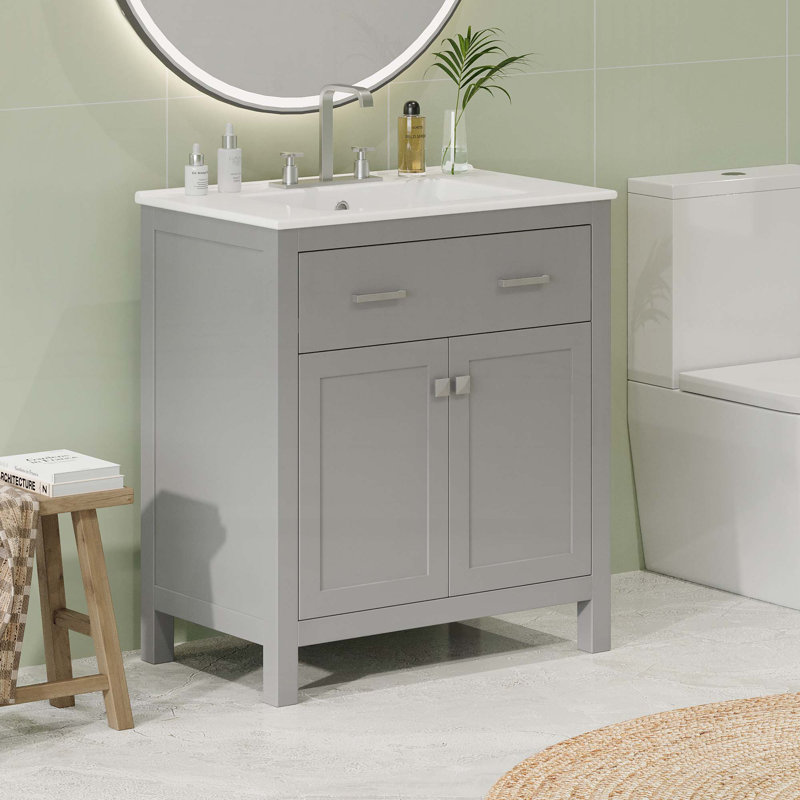 Meuble-lavabo 30 po avec lavabo en céramique, Gris