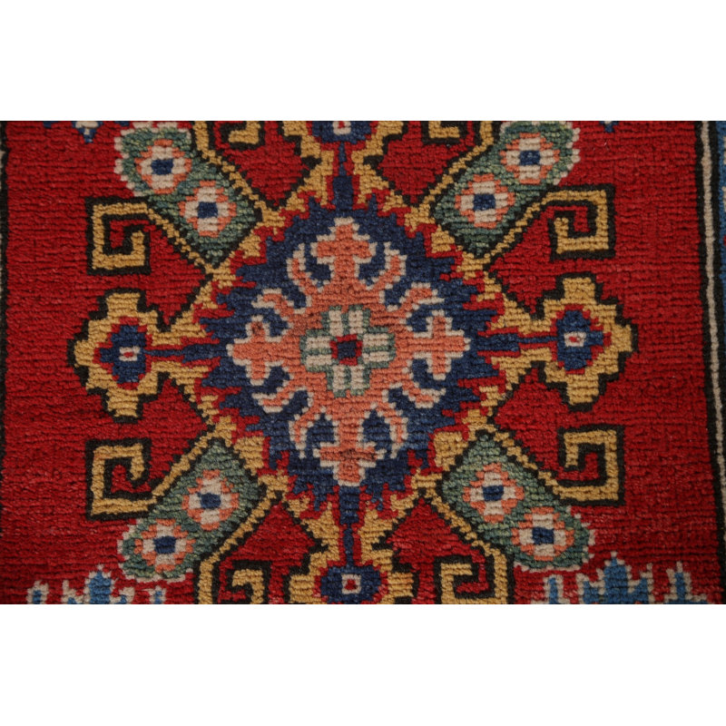 Tapis de couloir géométrique Kazak rouge 3 x 10