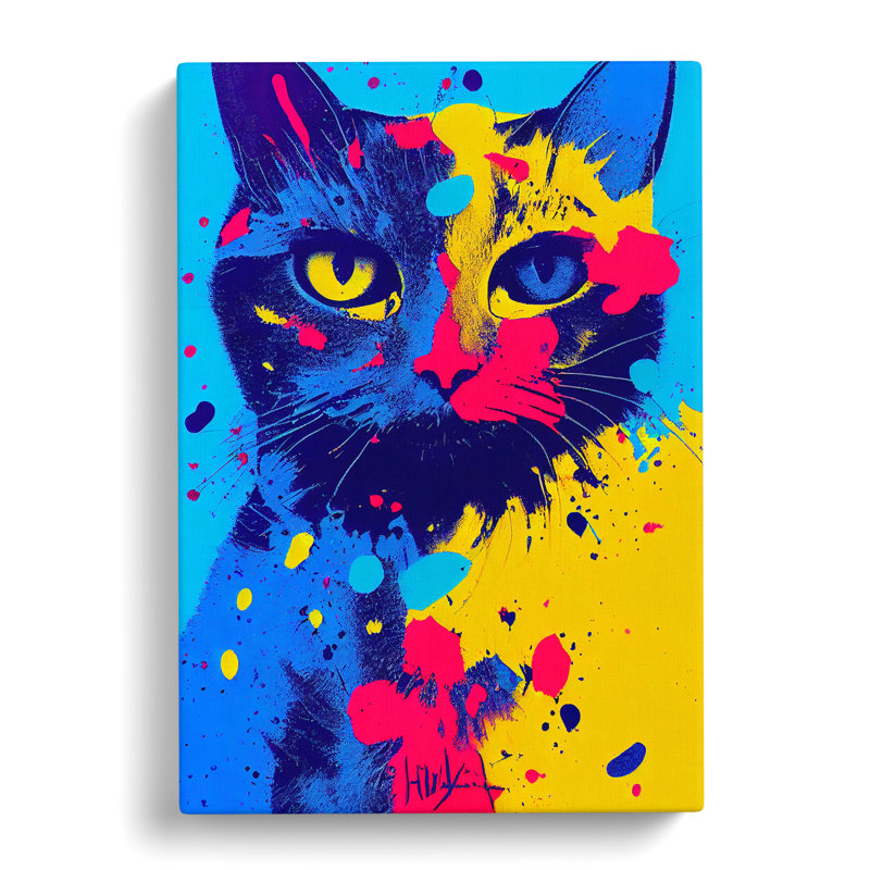 Paint Splat Cat No.1 - Wrapped Canvas, 50cm H x 35cm W x 3cm D