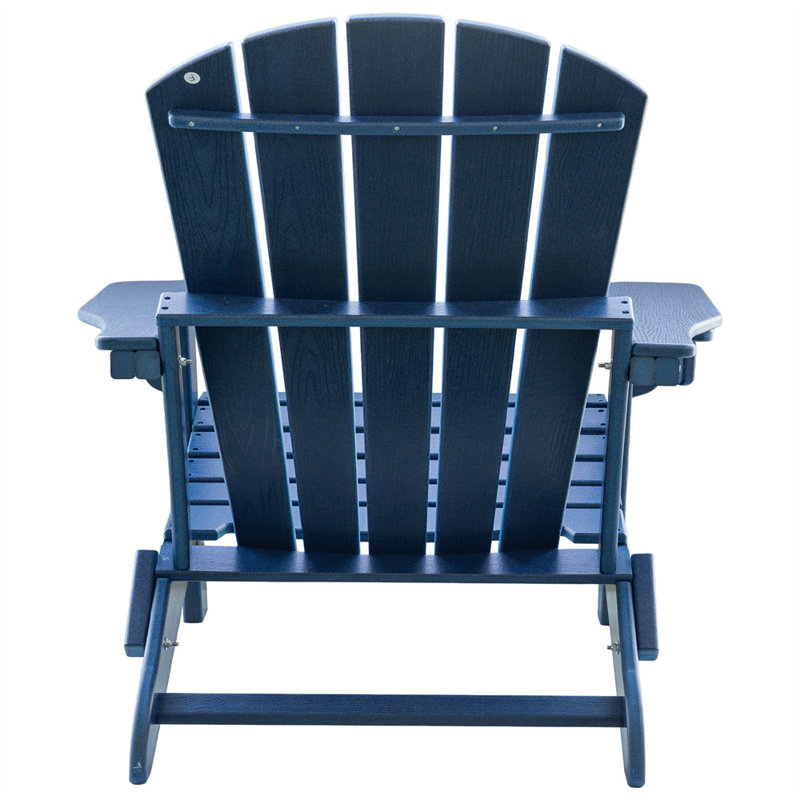 HDPE Folding Adirondack Chair With Cup Holder,Weather-Resistant, Low Maintenance,Supports Up To 400Lbs, Navy Blue