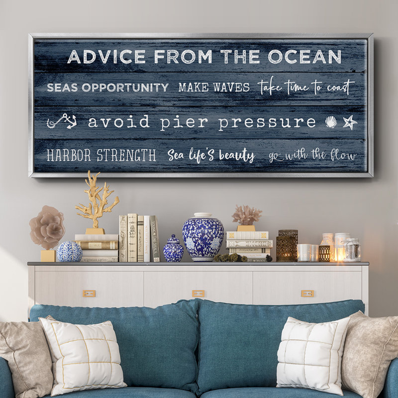 Navy Ocean- Framed Canvas, 24" H x 60" W