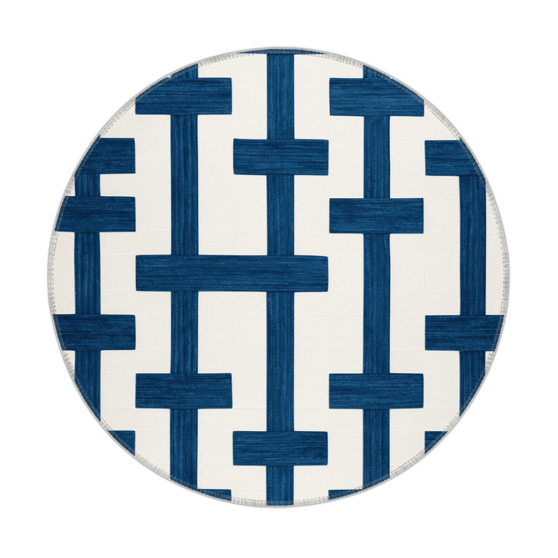 Tapis intérieur / extérieur blanc à carreaux, Rond 5 pi