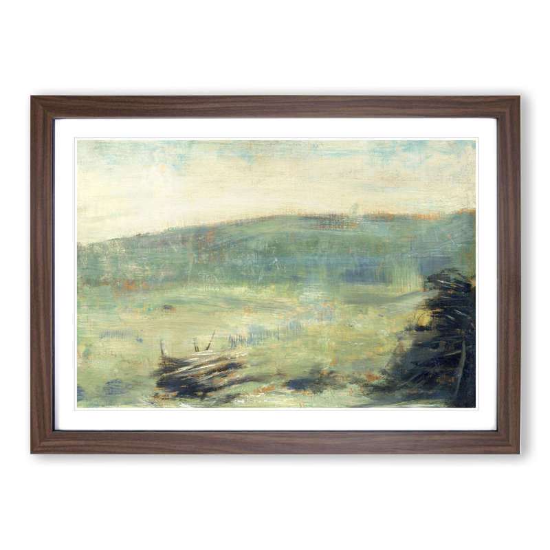 Landscape at Saint-Ouen by Georges Seurat - Picture Frame Painting on MDF, Walnut Framed, 36cm H x 48cm W x 2cm D