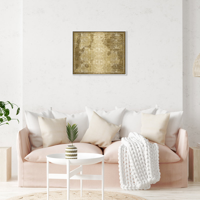Impression sur toile Brooklyn Map 1891, Cadre en bois blanc, H 21 po x l 25 po