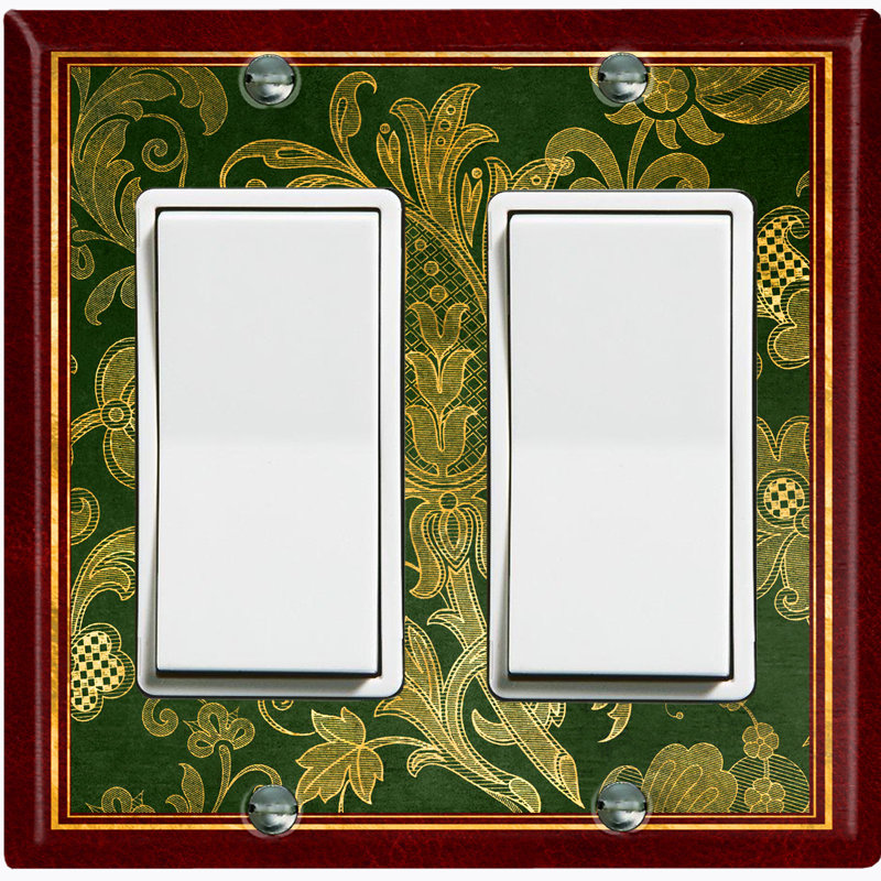 Metal Light Switch Plate Outlet Cover (Spring Green Elegant Flowers Red Trim - Single Toggle)