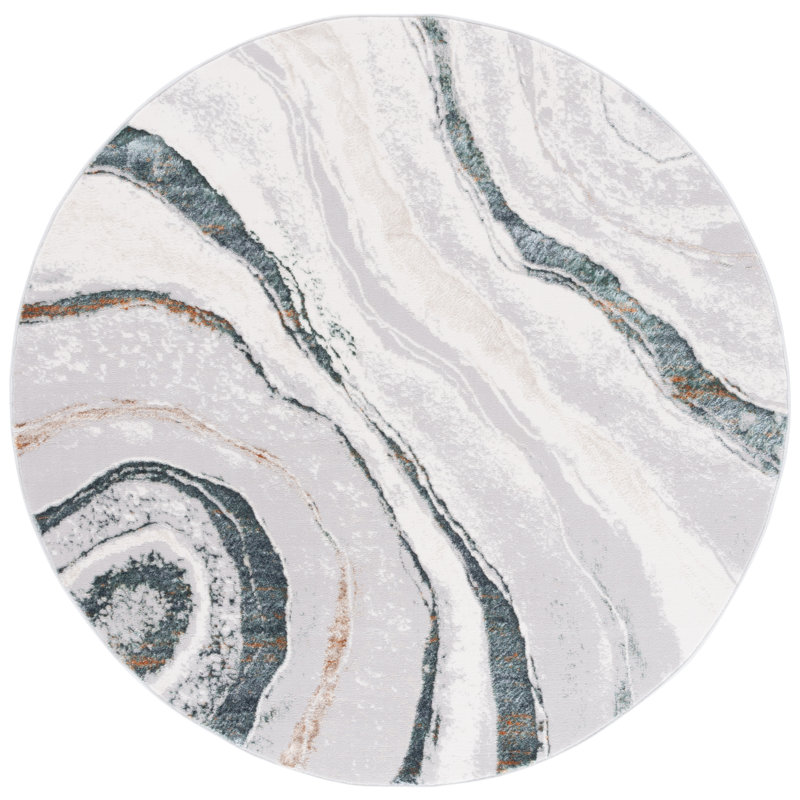Harshana 100 Performance Abstract Rug, Round 6'7"