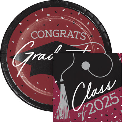 Creative Converting Graduation Class of 2025 Paper Plates and Napkins Kit, Serves 36, Choose Color