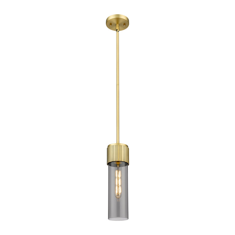 Bolivar - 1 Light 12" Stem Hung Pendant - Brushed Brass Finish - Light Smoke Glass Shade, Brushed Brass, Plated Smoke