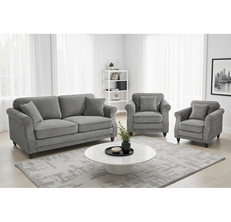 Baldemar 3 Piece Chenille Standard Living Room Set, Beige