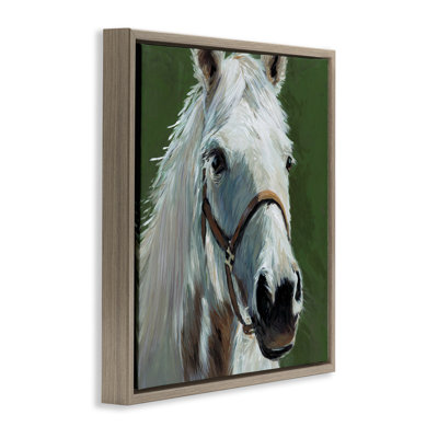 Cheval blanc sur cadre flottant vert, design par Wani Pasion