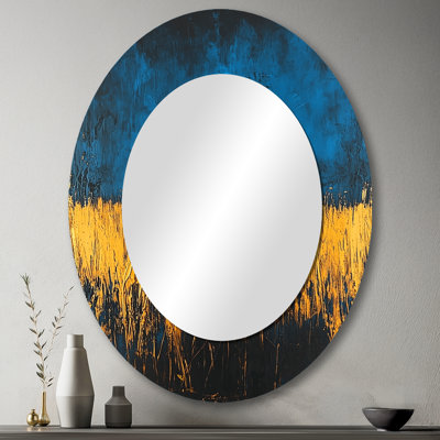 Silhouette épouvantail à la ferme I - Miroir mural ovale glam bleu