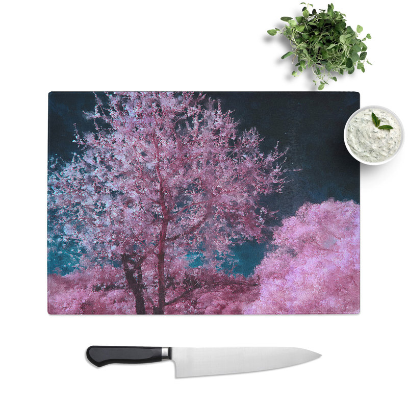 Tempered Glass Pink Trees in Malaga Spain Chopping Board, 28.5 cm x 39 cm