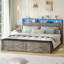 Base de lit en métal pour grand lit, lit plateforme gris avec tête de lit à DEL, station de charge et repose-pieds de rangement, lit robuste pour chambre d'ado-307448758-324743786