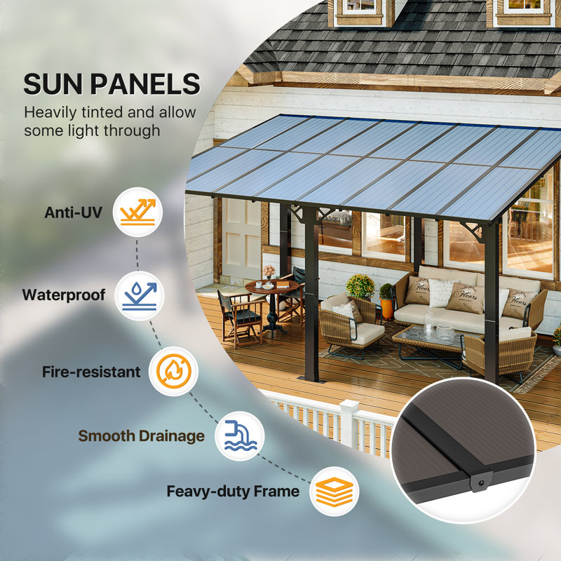 16 Ft. W x 10 Ft. D Outdoor Metal Pergola with Sloped Roof Patio Gazebo for Backyard, Deck, 16 Ft. W x 10 Ft. D