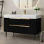 Meuble-lavabo moderne de 35,4 po avec lavabo sous comptoir, plateau en pierre frittée, bois massif multicouche imperméable, rangement à 4 tiroirs, autoportant / mural