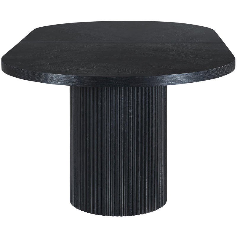 Black Oak Extendable Oval Dining Table with Fluted Base