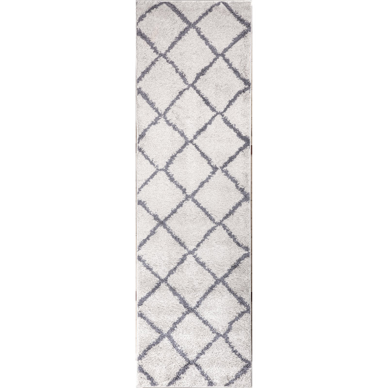 Tapis géométrique crème, Tapis de couloir 2 pi 7 po x 9 pi