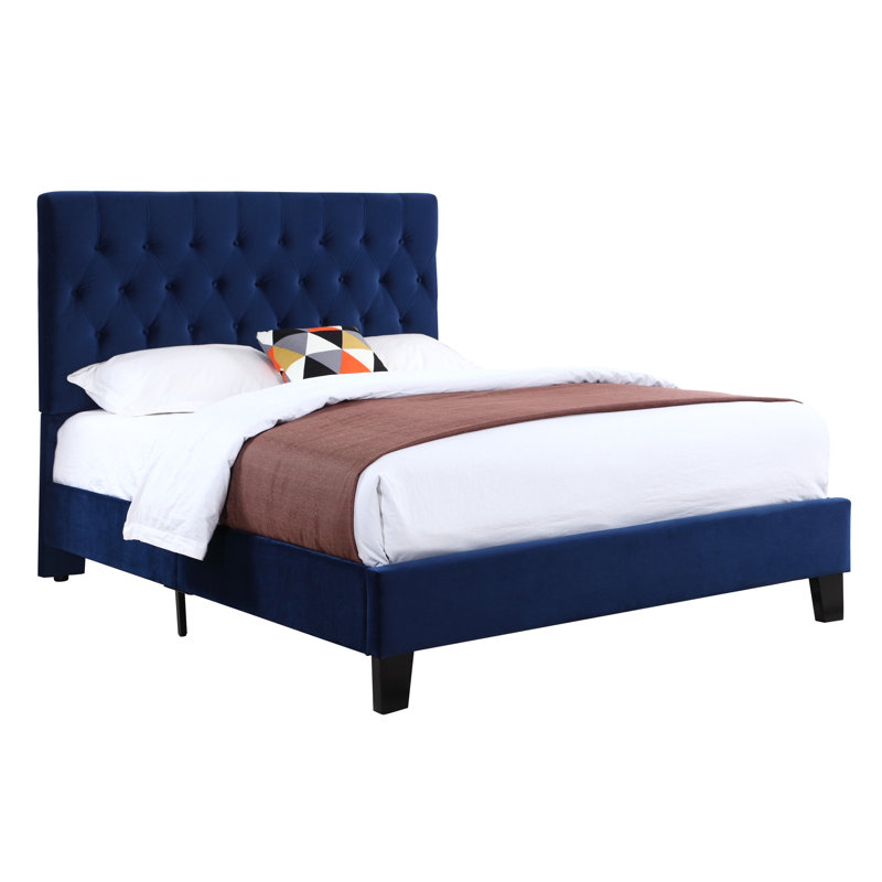 Kayden Upholstered Standard Bed, Navy, Full