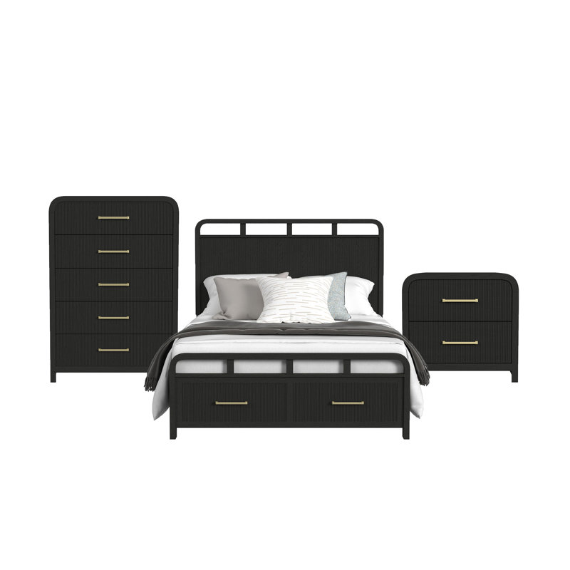 Ensemble de chambre à coucher avec rangement complet 3 pièces en bois avec grain Picket House Furnishings Woodridge