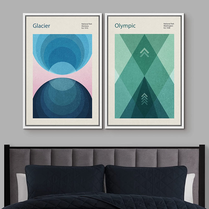 Abstrait, blocs de couleurs vives et abstraites, impression sur toile encadrée, ensemble d'art géométrique, parc national olympique, glacier, formes abstraites, illustrations, art moderne décoratif multicolore pour le salon, la chambre à coucher, le 