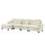 Canapé modulaire classique à trois places en forme de L avec accoudoirs évasés et volants amovibles, jupes plissées et pieds fuselés, canapé à quatre places en chenille confortable avec repose-pieds mobile, blanc beige-413503985