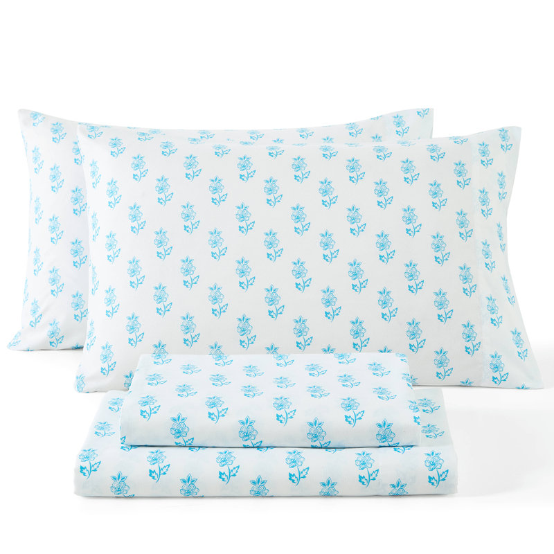 HLC.ME Floral Bed Sheets - Wrinkle Resistant & Ultra Soft - Fits Mattresses up to 15 Inches Deep (Blue)