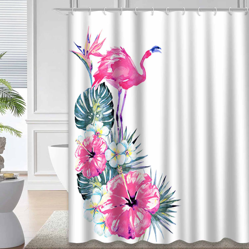 Belles fleurs roses exotiques roses, feuilles de palmier, aquarelle, 12 crochets, L 72 po x l 72 po