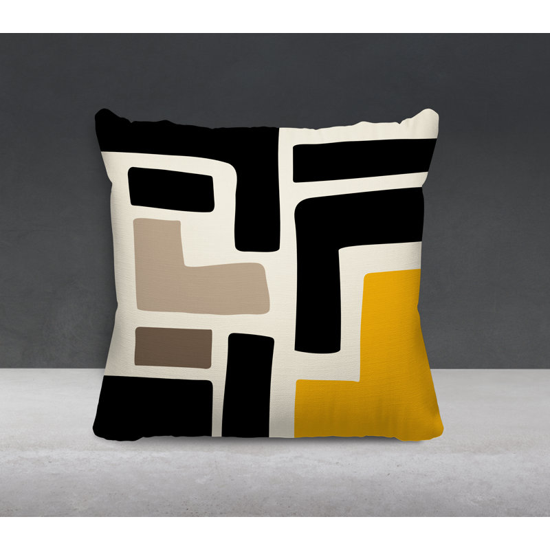 Coussin intérieur / extérieur en polyester filé Banksy, 19 po x 19 po, Jaune / blanc cassé