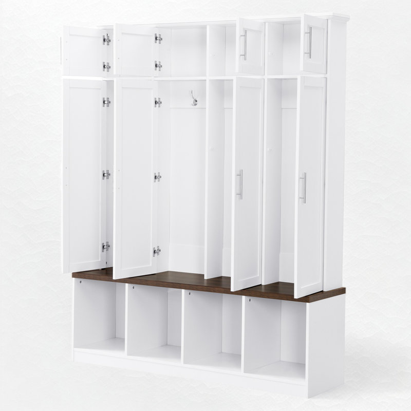 Pastorino Hall Tree 59.11'' Wide with Bench and Shoe Storage,Entryway Cabinet with Open Compartments for Living Room, Hallway