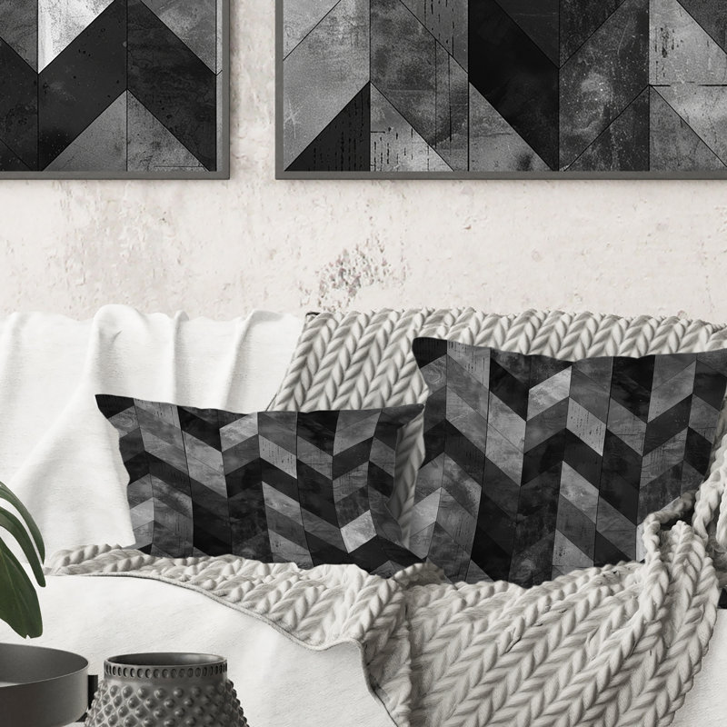 Gris moderne à chevrons Flow VI - Coussin décoratif moderne, H 16 po x l 16 po