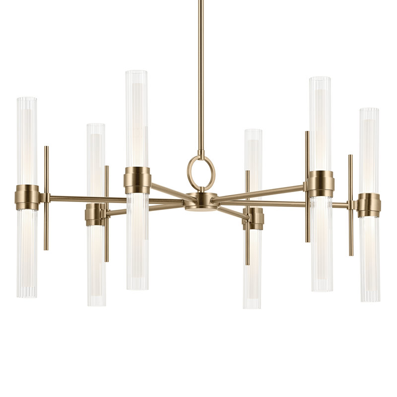 33 Inch LED 12 Light Chandelier with Clear Fluted Glass, Bronze