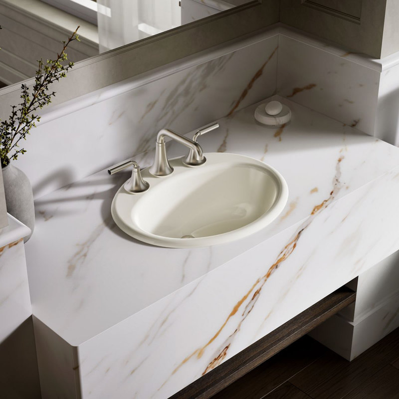 Farmington Metal Oval Drop-In Bathroom Sink with Overflow, Biscuit, 8" Center