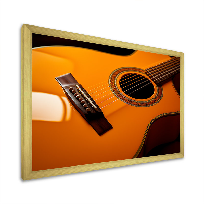 Magnifique guitare orange, reproduction d'art sur toile, Cadre doré simple, H 34 po x l 44 po x P 1,5 po