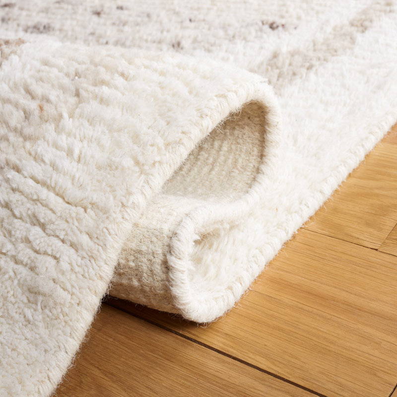 Serana Abstract Hand-Knotted Wool Area Rug in Ivory/Brown, Rectangle 3' x 5'
