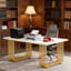 Bureau avec couleur blanche et dorée, largeur de 70 pouces, amplement d'espace pour le travail, pieds en métal dorés modernes, largeur de 70,86 po, essentiels de bureau spacieux, stable