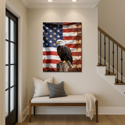 Décoration murale sur toile drapeau aigle chauve robuste 32 x 24 pouces