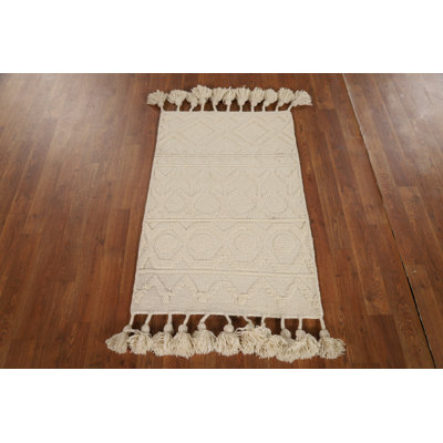 Ivory Geometric Moroccan Oriental Accent Rug 2x3