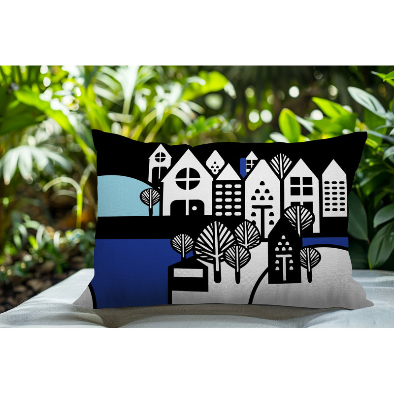 Oreiller rectangulaire réversible intérieur / extérieur Hansen, Rectangle H 14 po x l 20 po, Marine