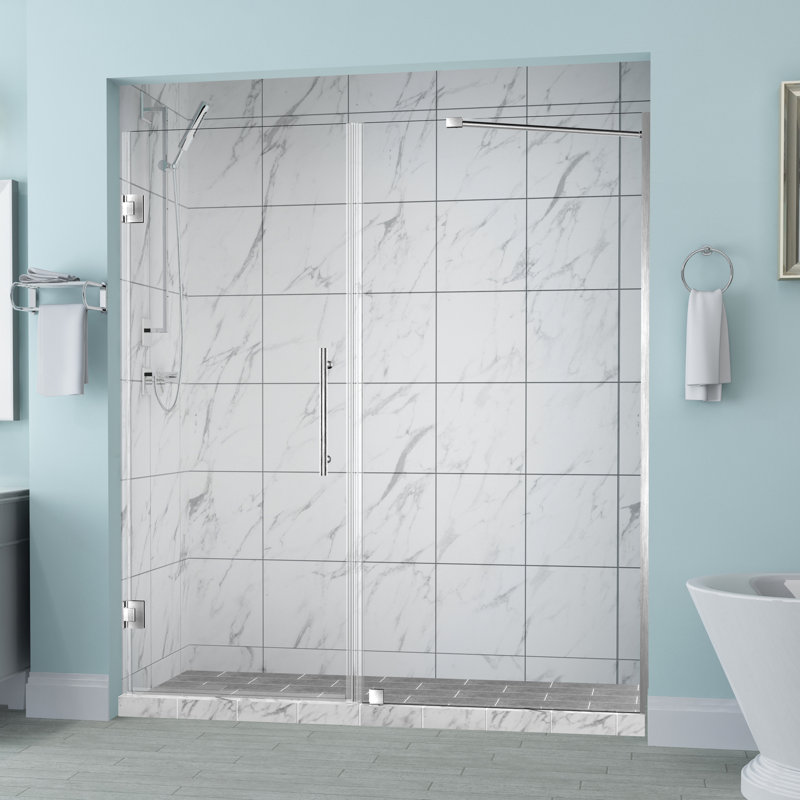 Belmore 72" Clear Glass Frameless Hinged Shower Door in Stainless Steel