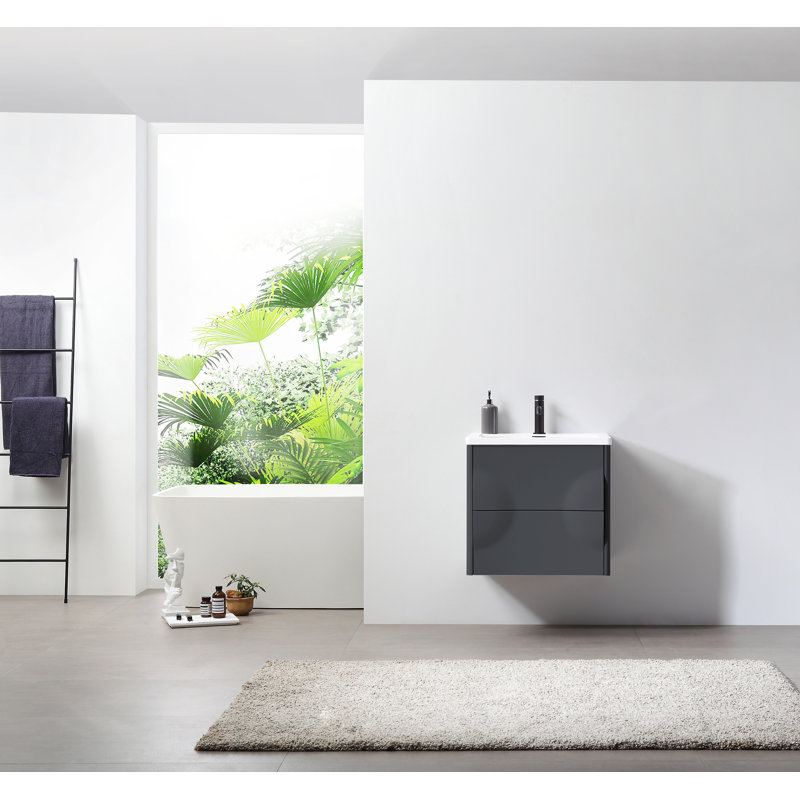 Ensemble de meuble-lavabo simple 24 po avec plateau en acrylique Armande, Gris foncé