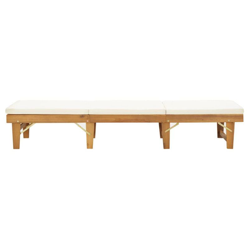 Patio Lounge Chair with Cushion Outdoor Sunlounger Solid Acacia Wood, Cream White, Yes