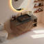 Meuble-lavabo mural 36 po avec comptoir en pierre frittée noire et vasque intégrée, finition noyer-306329971